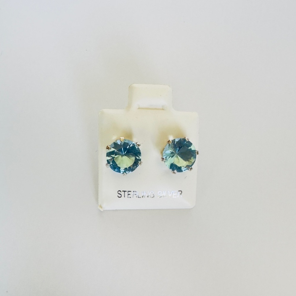 Brand New Turquoise 8mm Round Cut CZ 925 Sterling Silver Earrings